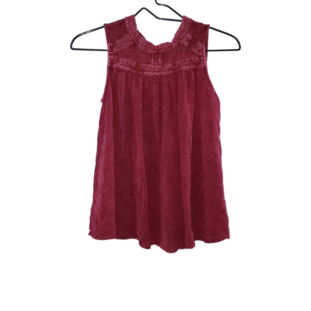 Altar'd State Burgandy Lace Bohemian Washed Top